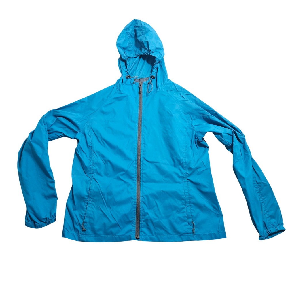 Eddie Bauer Windbreaker Jacket Blue Hooded Ripstop Mesh Lined Full Zip